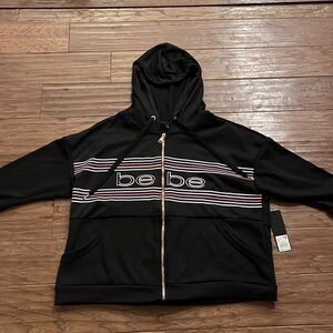bebe Womens Stripe Logo Zip Hoddie